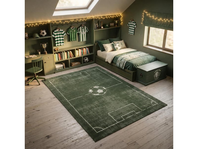  Tapis 120 x 170 cm lyn1 foot, motif terrain de football vert et blanc, design ludique et sportif  - Conforama A
