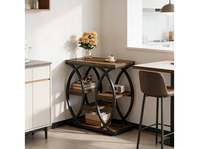  Console à niveaux avec rangement ouvert, structure métallique, pour salon et entrée, 72 × 61,5 × 11,5 cm  - Conforama E