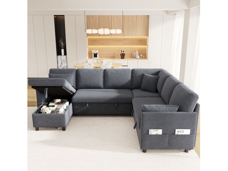  Canapé d'angle modulable 6 places 255x196x85 cm convertible gris  - Conforama D