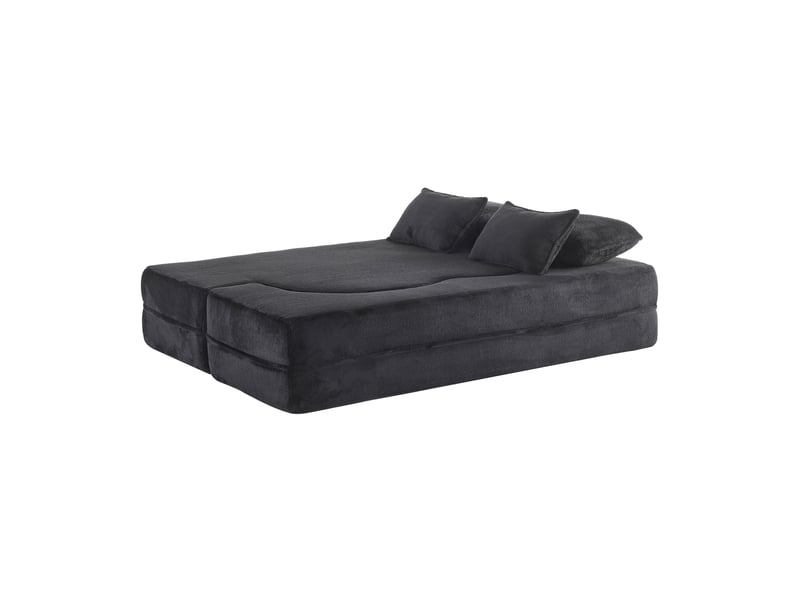  Canapé convertible au sol 2 places avec 4 coussins  - mousse haute densité, tissu velours noir  - Conforama E