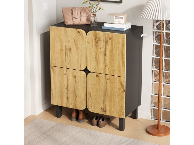  Meuble à chaussures 80x38,5x95 cm à 4 portes mdf noir et naturel  - Conforama D
