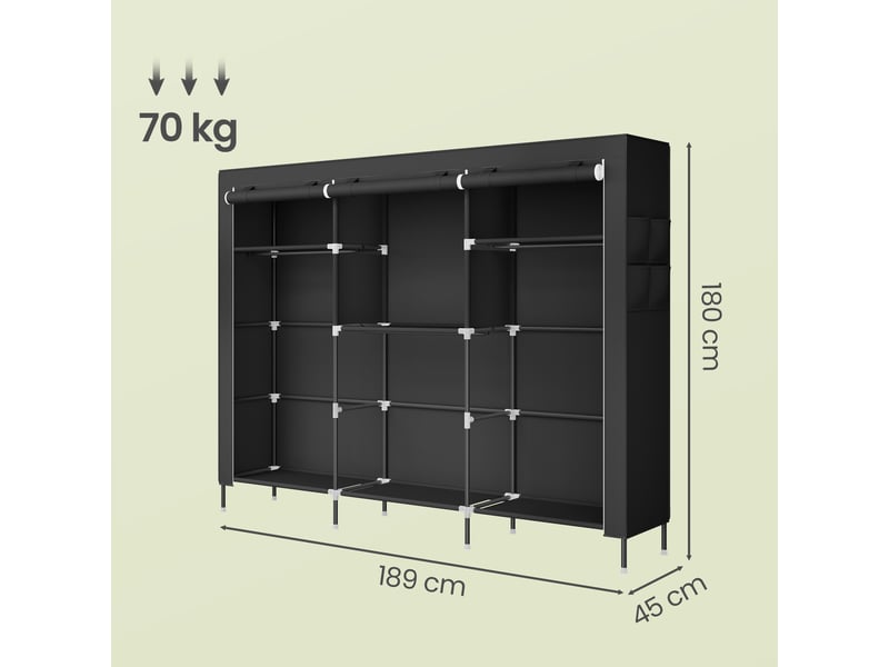  Armoire en tissu grande capacité, penderie avec housse anti-poussière, 189 x 45 x 180 cm, noir  - Conforama D