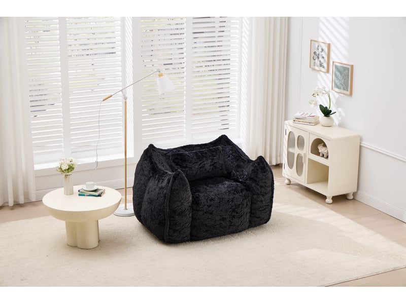  Fauteuil pouf confortable en fausse fourrure, noir  - Conforama E