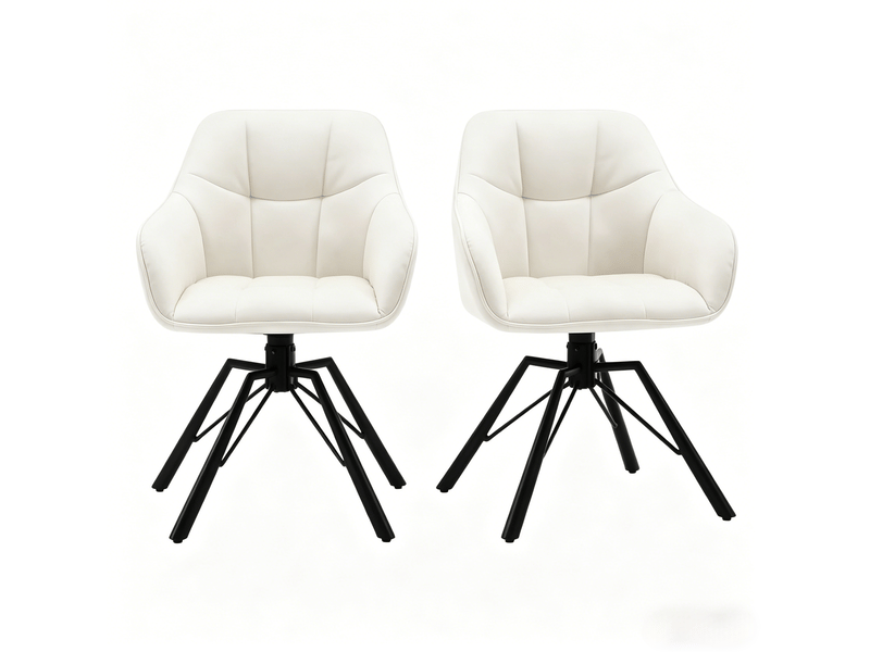  Chaise de salle à manger pivotante 57x50x82,5cm, structure métallique, dossier et accoudoirs, finition blanc crème  - Conforama A