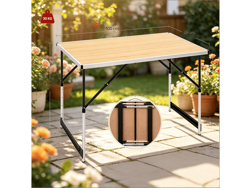  Table de camping pliante, table extérieure réglable en hauteur, repas plein air, jardin, portable  - Conforama C