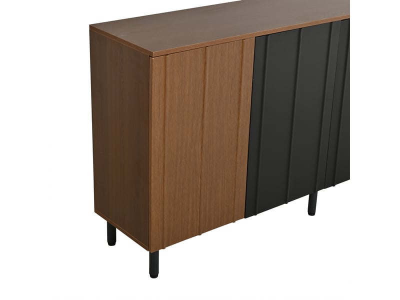  Buffet de cuisine 160x35x80 cm, 4 portes, panneau de particules couleur noyer et noir, meuble rangement salle à manger  - Conforama D