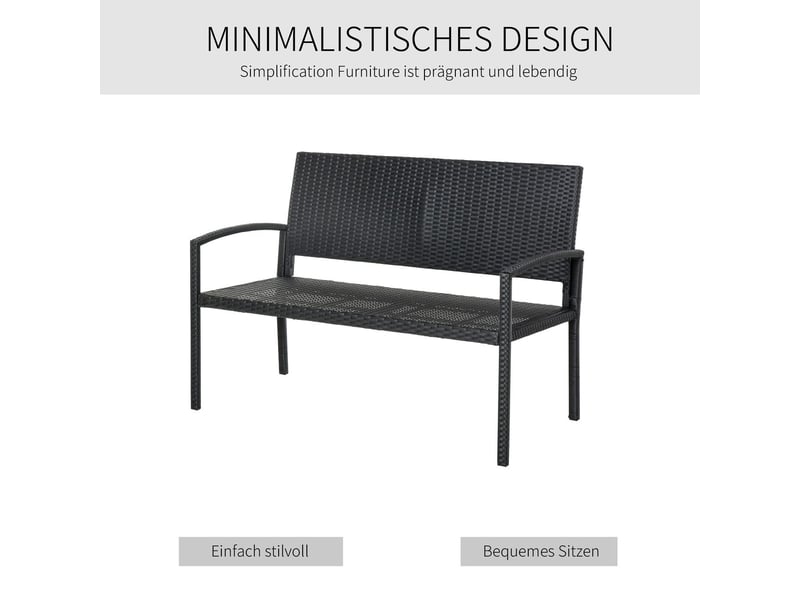 Banc de jardin 120x60x90, banc d'extérieur 2 places en polyrattan, structure en acier, résistant à l'eau, aux salissures et aux uv - Conforama E