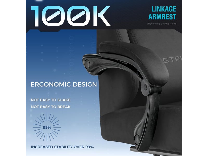  Gtplayer chaise de jeu inclinable à 160° avec repose-pieds 180kg - tissu noir GT829-BLK - Conforama E