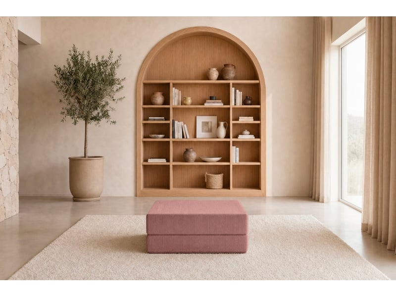  Cosima - pouf en petit velours côtelé rose 100x80x34  - Conforama D