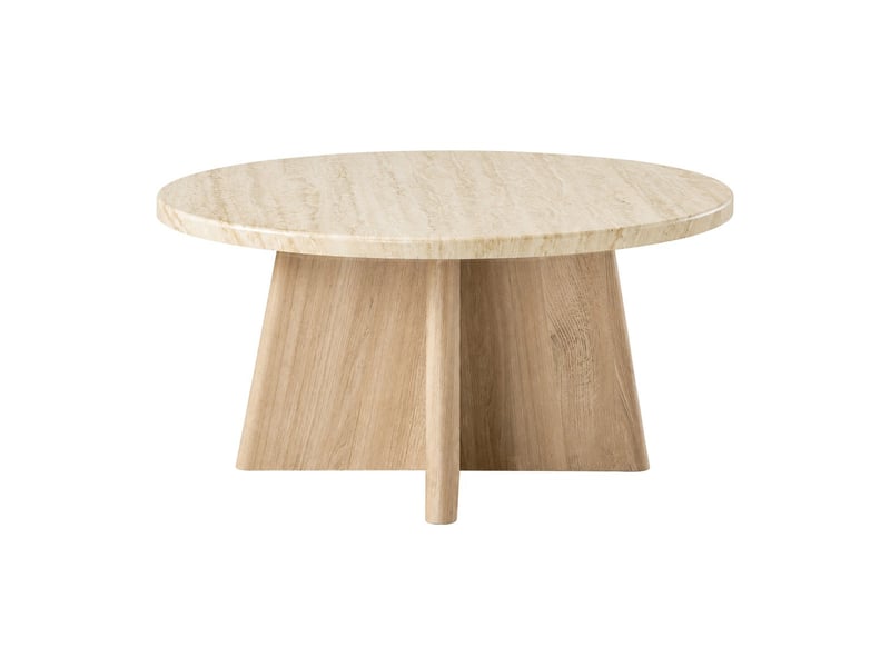  Table basse ronde décor travertin et pied décor chêne d80 cm - agate  - Conforama C