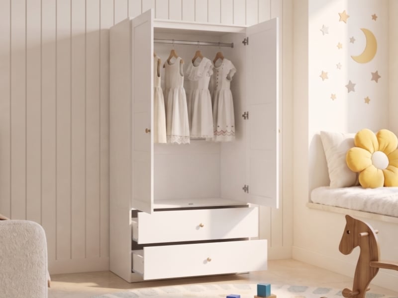  Armoire — blanc — 100 × 48 × 180 cm — 2 portes et 2 tiroirs  - Conforama B