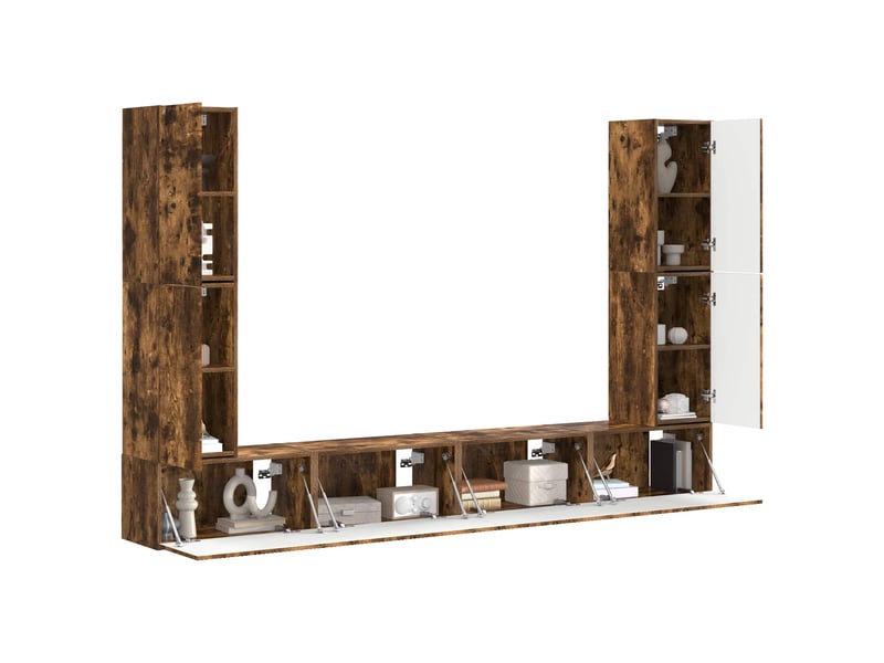  Ensemble meuble tv - banc tv - meuble de rangement 8 pcs chêne fumé bois d'ingénierie  - Conforama C