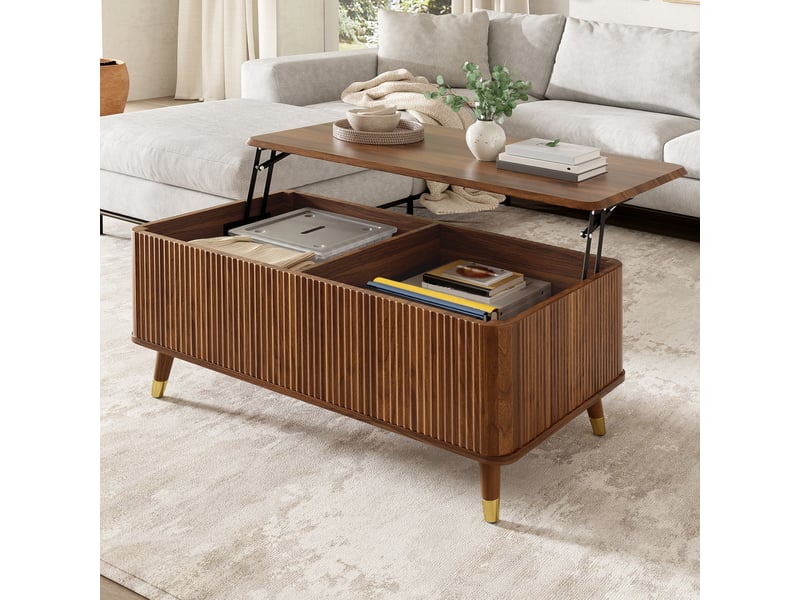  Table basse relevable 97x52x56,5 cm effet noyer avec rangement  - Conforama B