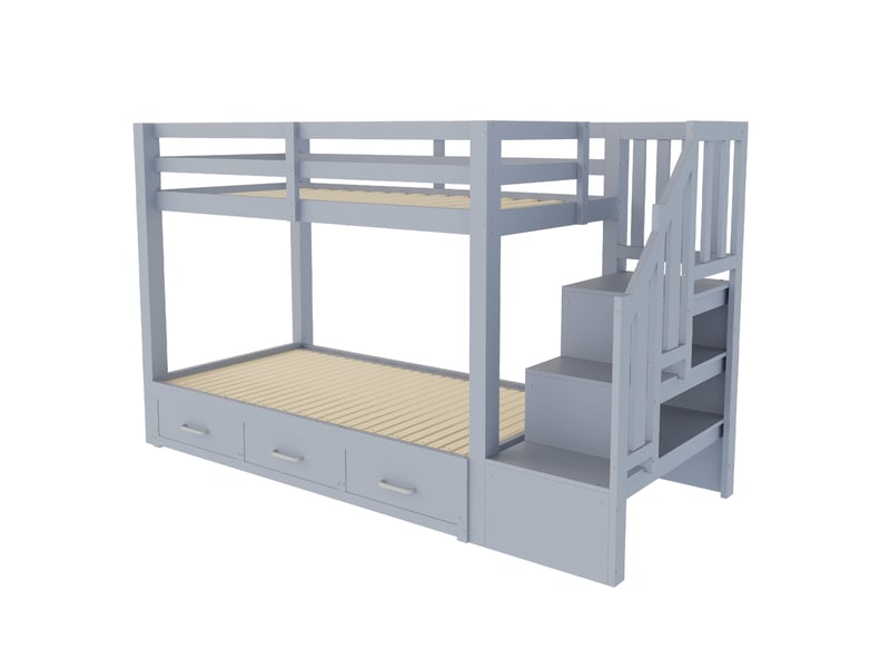  Lit superposé 90 x 200 cm gris, bois de pin, contreplaqué et mdf, avec lit escamotable et rangement  - Conforama D