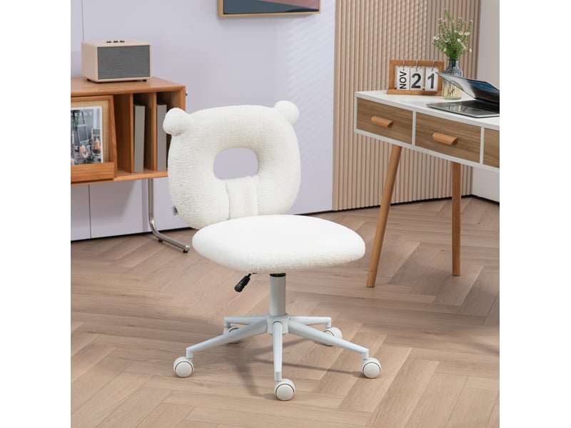  Chaise de bureau enfant blanche réglable en hauteur, dossier ours en tissu, sans accoudoirs, à roulettes pour le bureau  - Conforama B