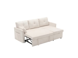 Canapé d'angle réversible convertible <strong>MIVRAY </strong> <strong></strong> 3 places Velours côtelé beige avec coffre de rangement