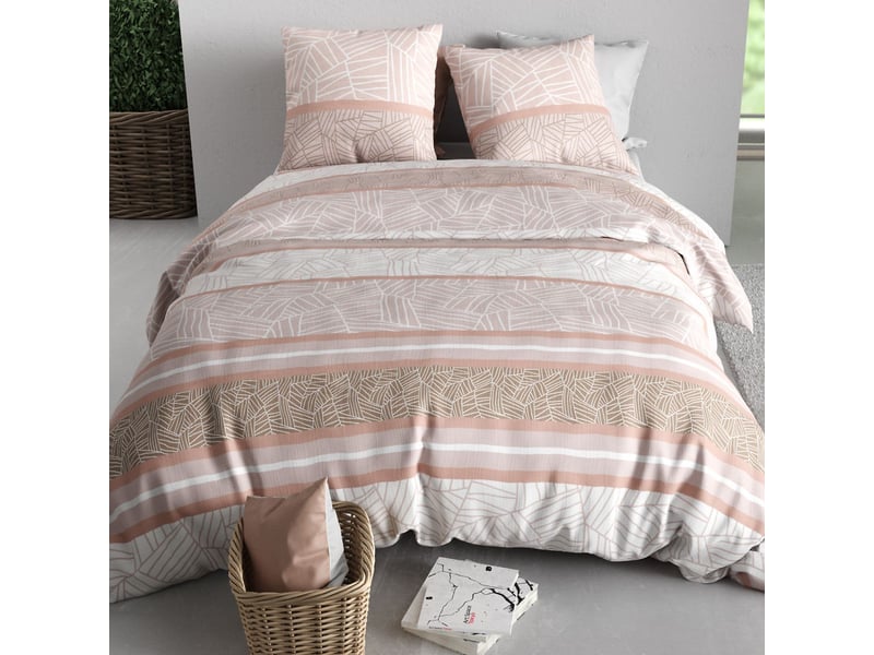  Parure housse de couette 240x220cm + 2 taies motif graphique rose 100% coton - trishia TRISHIA - Conforama C