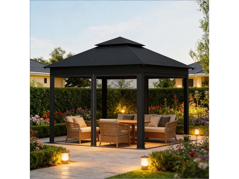  Pergola - avec rangement - imperméable - ferplastique - anthracite - pour jardin et extérieur 300x300x276cm - Conforama A