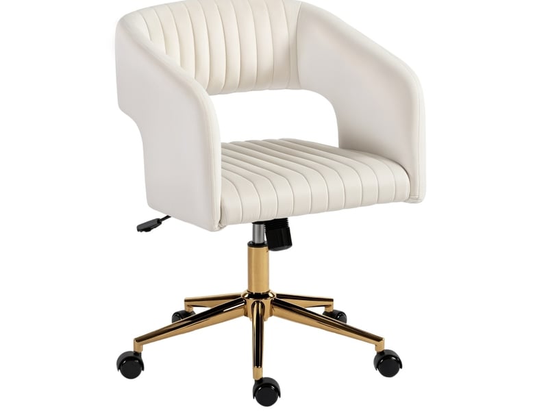  Chaise de bureau à roulettes réglable en polyester effet velours crème  - Conforama A