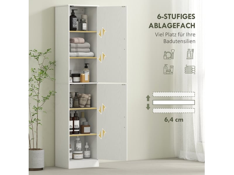  Meuble de rangement salle de bain 40x35x180 cm 2 portes anti-basculement bois blanc  - Conforama D