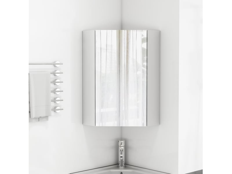 Meuble miroir de salle de bains d’angle mural 32,5x32,5x55,6 cm à trois miroirs, charnières amorties, mdf, blanc - Conforama B