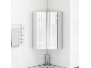 Meuble miroir de salle de bains d’angle mural 32,5x32,5x55,6 cm à trois miroirs, charnières amorties, mdf, blanc