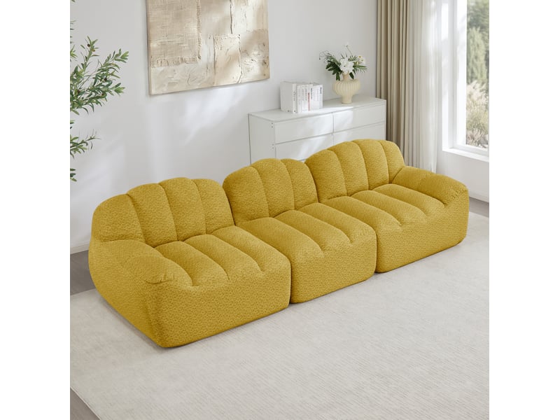  Canapé modulaire 3 places jaune en tissu polaire granuleux 288 x 104 x 79 cm  - Conforama C