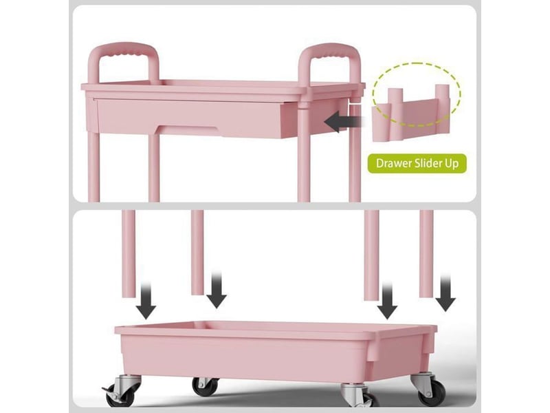  Desserte de cuisine chariot de rangement 5 paniers aérés tiroir verrouillable 2 porte-gobelets 4 crochets roulettes caoutchouc 360 rose 38 x 27 x 130 cm  - Conforama D