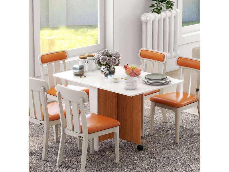  Table de repas pliante à roulettes, plateau rabattable 120 x 80 cm, blanc et chêne  - Conforama B