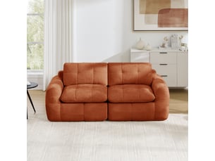 Canapé fixe, droit, modulaire, en tissu chenille, orange