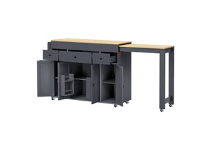 Desserte de cuisine à roulettes avec plan extensible, 3 tiroirs, étagère à épices pour cuisine, en mdf, grise
