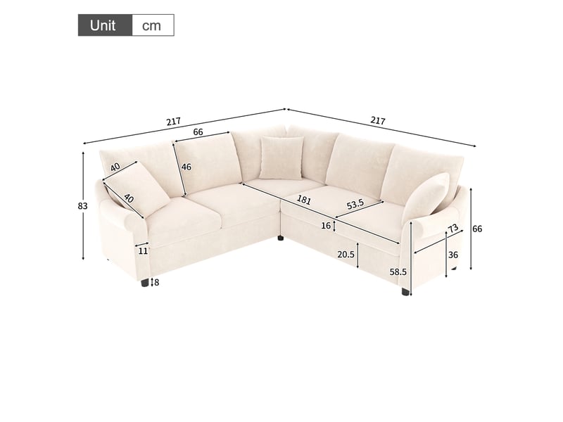  Canapé d’angle en l 5 places 217x217x83 cm en chenille beige  - Conforama C
