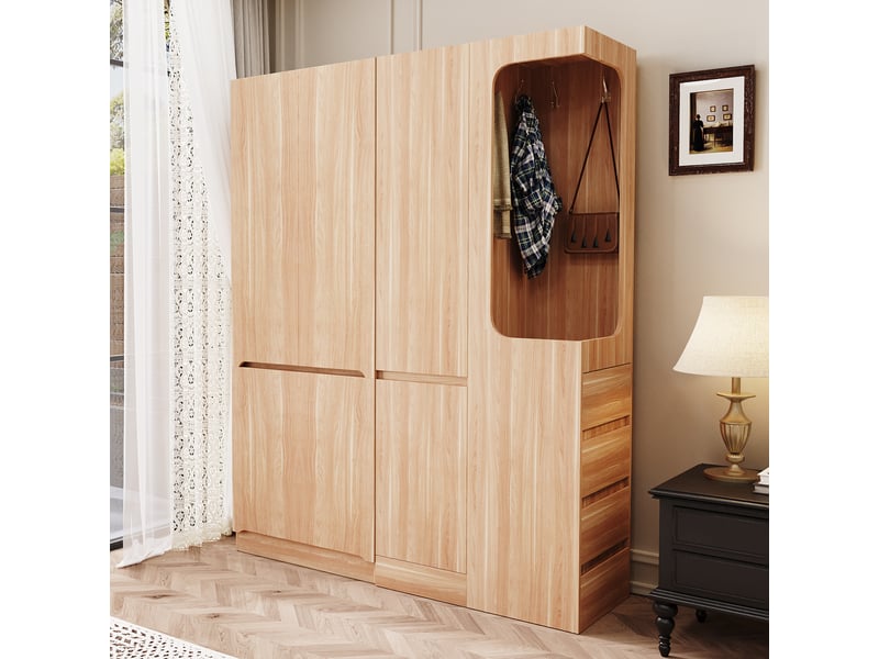  Lot de 2 armoires 6 porte(s) 4 tiroir(s) coloris naturel largeur 140 cm bois massif armoire naturel - Conforama D