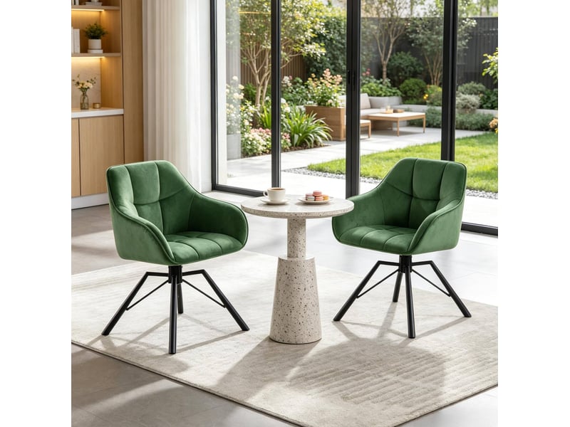 Chaise de salle à manger pivotante 360° 57x50x82,5cm, vert foncé, métal, accoudoirs, lot de 2  - Conforama B