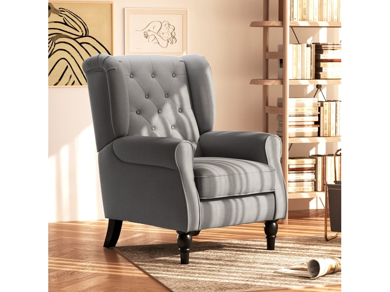 Fauteuil à oreilles ulevr capitonné 74 x 86 x 102 cm, polyester gris foncé, haut dossier - Conforama B