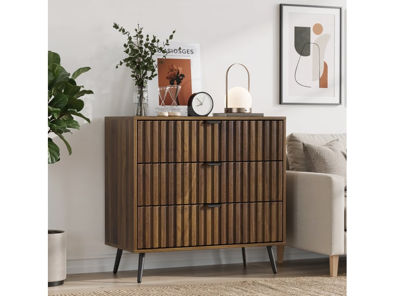  Commode 80x39x78 cm en mdf coloris noyer avec 3 tiroirs  - Conforama E