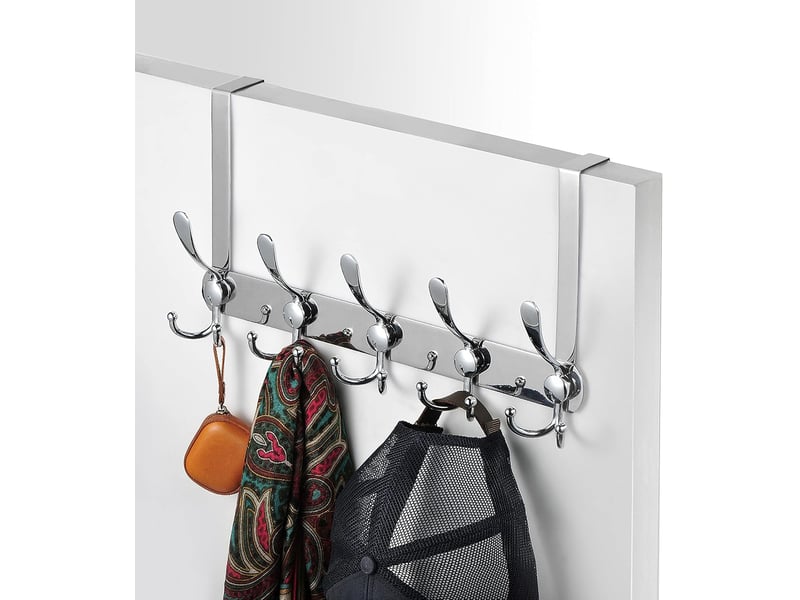  Porte manteau pour crochet de en acier inoxydable, patère de à suspendre pour chambre à coucher salle de bains(argent, 5 crochets, gris  - Conforama E