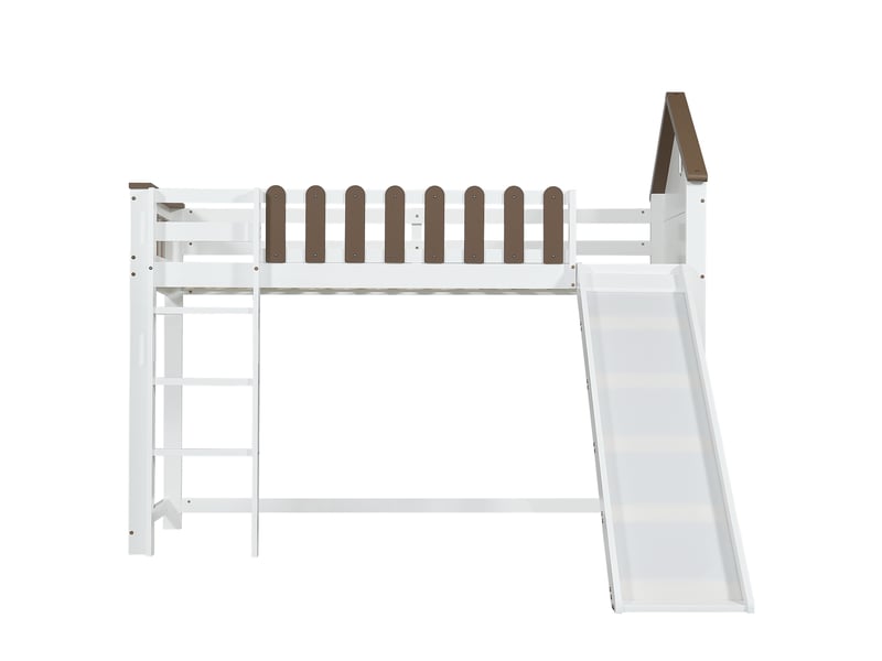  Lit mezzanine 90x200 cm avec toboggan, lit enfant  avec échelle et fenêtre, bois de pin et mdf, blanc  - Conforama D