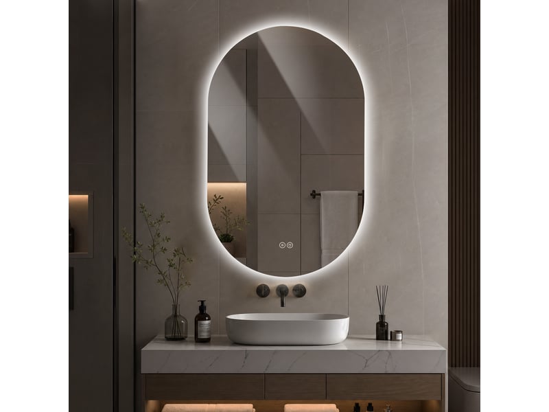  Miroir de salle de bain - 50x80 cm - miroir lumineux mural avec led antibuée, variateur d'intensité et verre de trempé - argenté  - Conforama C