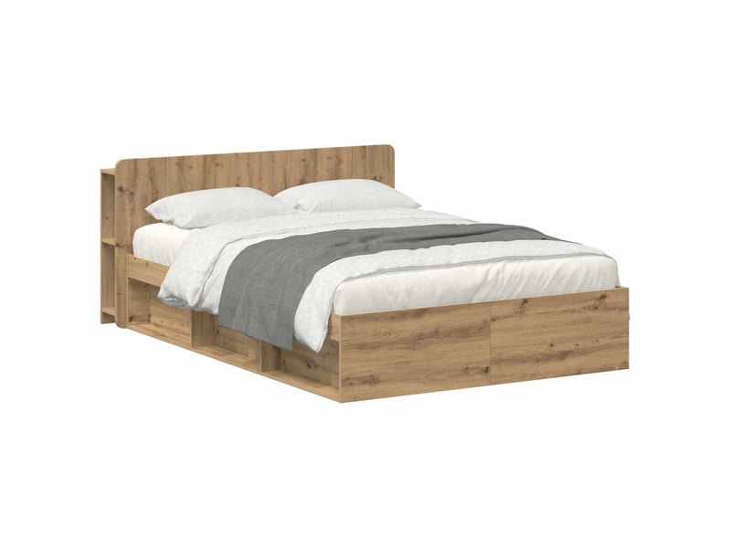 Lit double- lit adulte - cadre de lit avec rangement chêne artisanal 150 x 200 cm - Conforama A