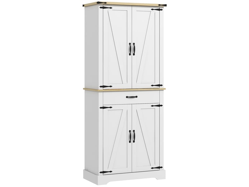 Armoire de cuisine buffet cuisine, 6 étagères à porte,1 tiroir et étagères réglables 76,5 x 40 x 181 cm blanc, 4 portes  - Conforama B