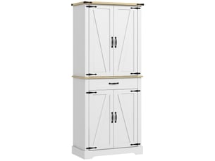 Armoire de cuisine buffet cuisine, 6 étagères à porte,1 tiroir et étagères réglables 76,5 x 40 x 181 cm blanc, 4 portes