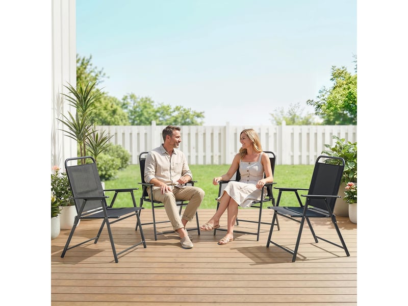 Lot de 4 chaises de jardin, chaises pliantes, acier, textilène, 65x60x94cm, noir - Conforama C