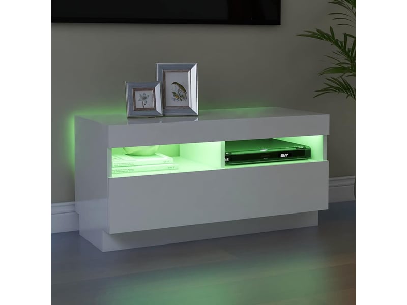  Meuble tv - banc tv - meuble de rangement avec lumières led blanc brillant 80x35x40 cm  - Conforama D