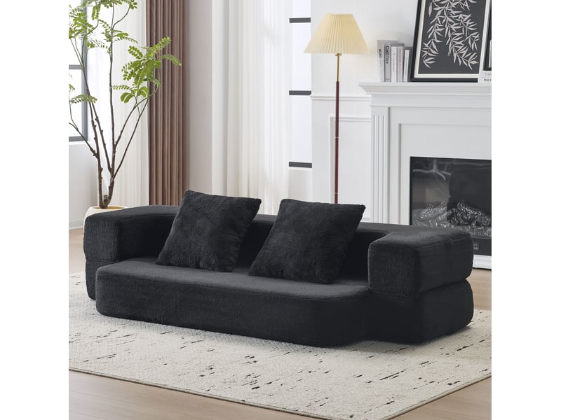  Canapé convertible 2 places 190x50x42 cm compressé, pliable, mousse douce, couleur noir, design moderne  - Conforama D