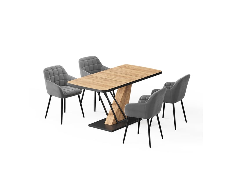  Vicco ensemble de table à manger, chêne de force doré, 120x80cm avec 4 chaises de salle à manger  - Conforama A