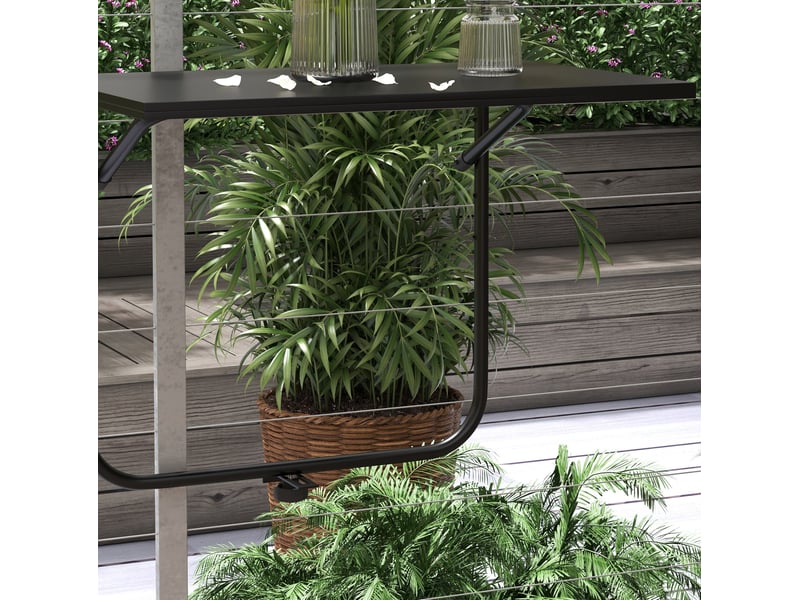  Table de balcon suspendue pliable noire 62 x 40 x 85,5 cm, réglable en hauteur  - Conforama E