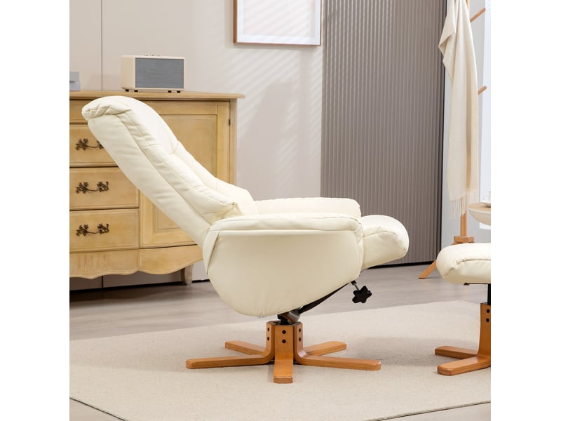  Fauteuil relax inclinable avec repose-pieds blanc crème, fonction bascule, dossier haut  - Conforama C
