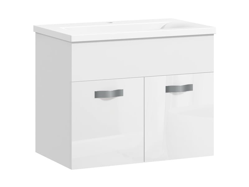 Meuble vasque suspendu avec lavabo, 2 portes amorties, blanc brillant, 61 x 40 x 50 cm  - Conforama A
