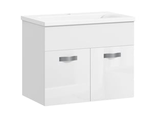 Meuble vasque suspendu avec lavabo, 2 portes amorties, blanc brillant, 61 x 40 x 50 cm